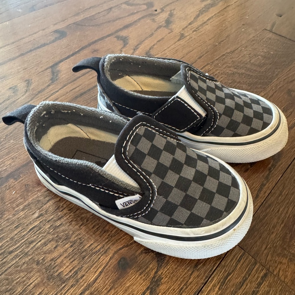 Vans Black and Gray Checkered Kids Sneakers